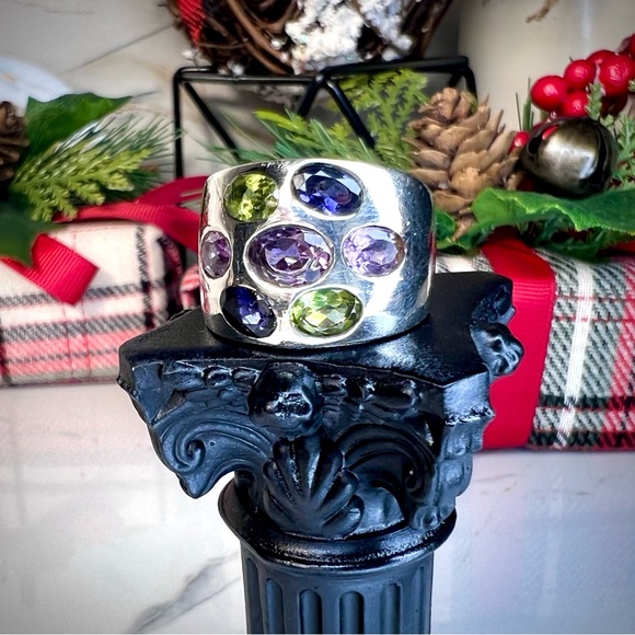 Gorgeous Vintage Heavy Sterling Multi Gemstone Ring 1960's - Picture 3 of 11